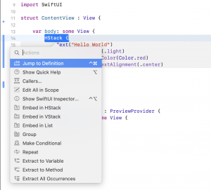 Xcode Command-Click actions for a SwiftUI view